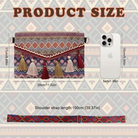 Woven Crossbody Bag, Bohemian Clutch - Picture 2 of 6